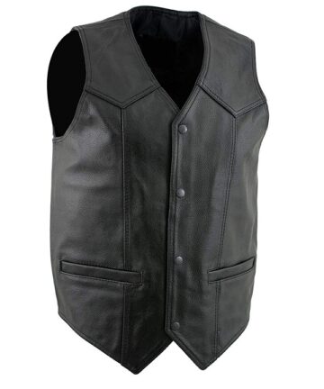 Men Classic Black Real Leather Vest