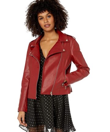 Moto Red Leather Jacket for Women's