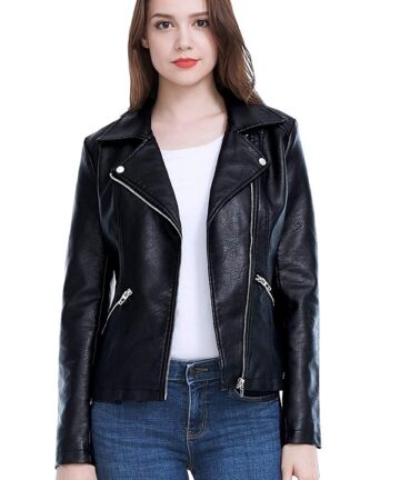 Classic black leather Women jacket
