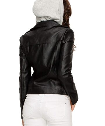 Women's Removable Hooded Leather Jacket for Sale