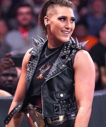 WWE Rhea Ripley Biker Studded Leather Vest - Tjackets.com