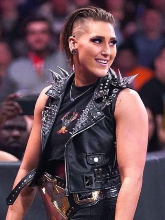 WWE Rhea Ripley Studded Design Leather Vest (1)