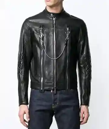 Mens Black Leather Cafe Racer Jacket