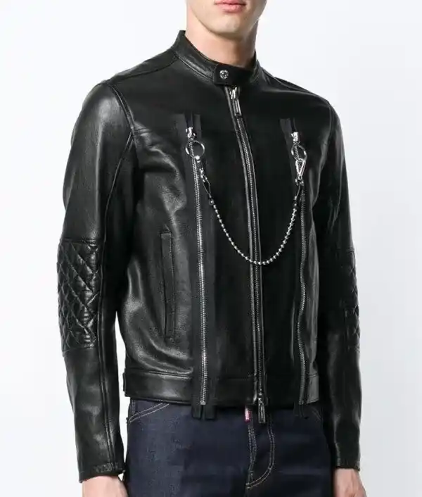 Mens Black Leather Cafe Racer Jacket