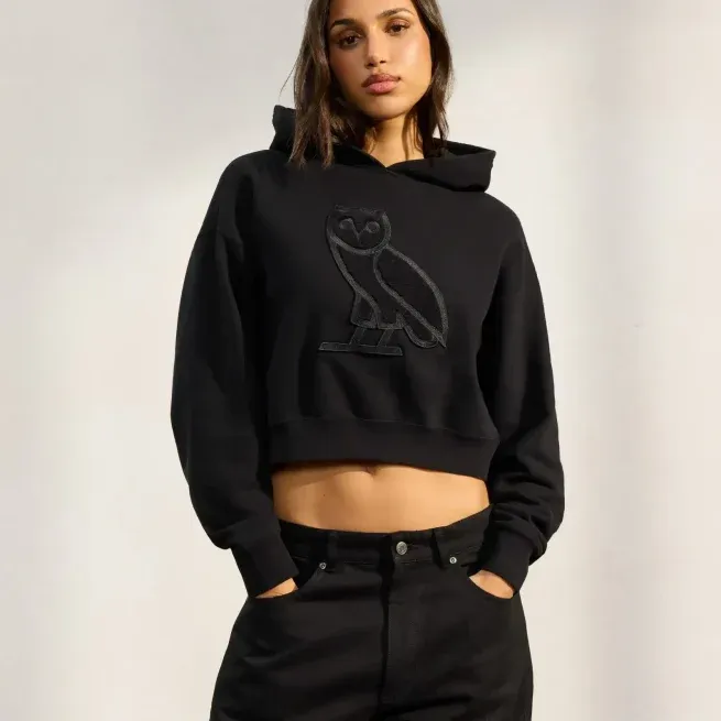 OVO Cropped OG Black Fleece Hoodie