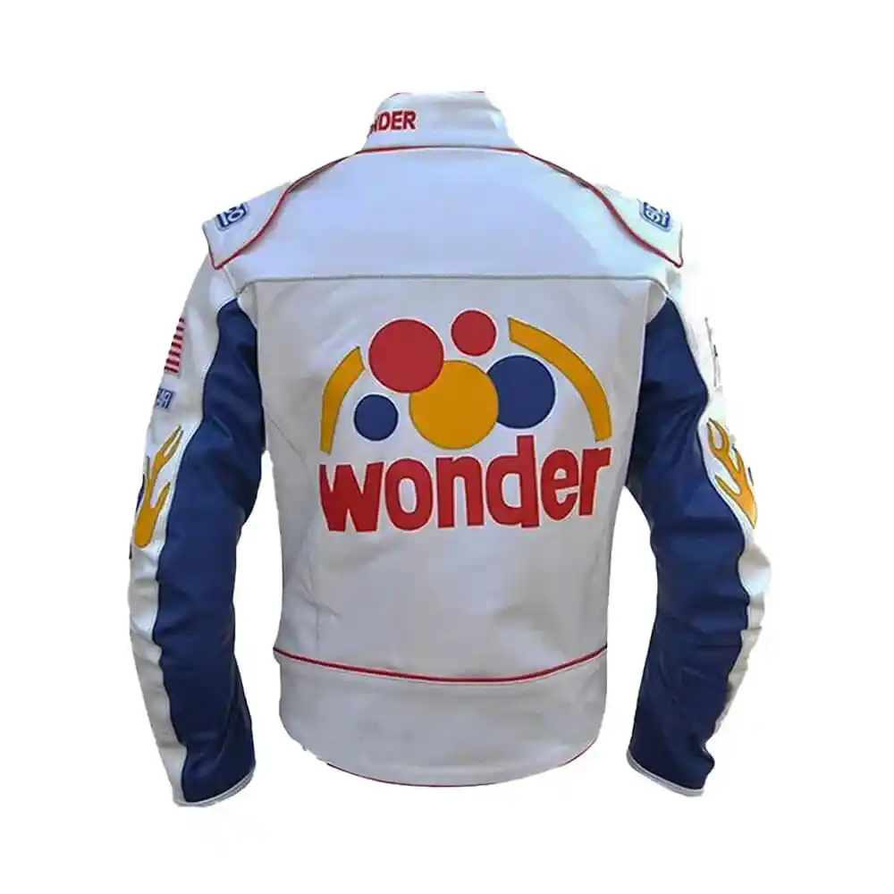Ricky Bobby Wonder White Motorcycle Leather Jacket