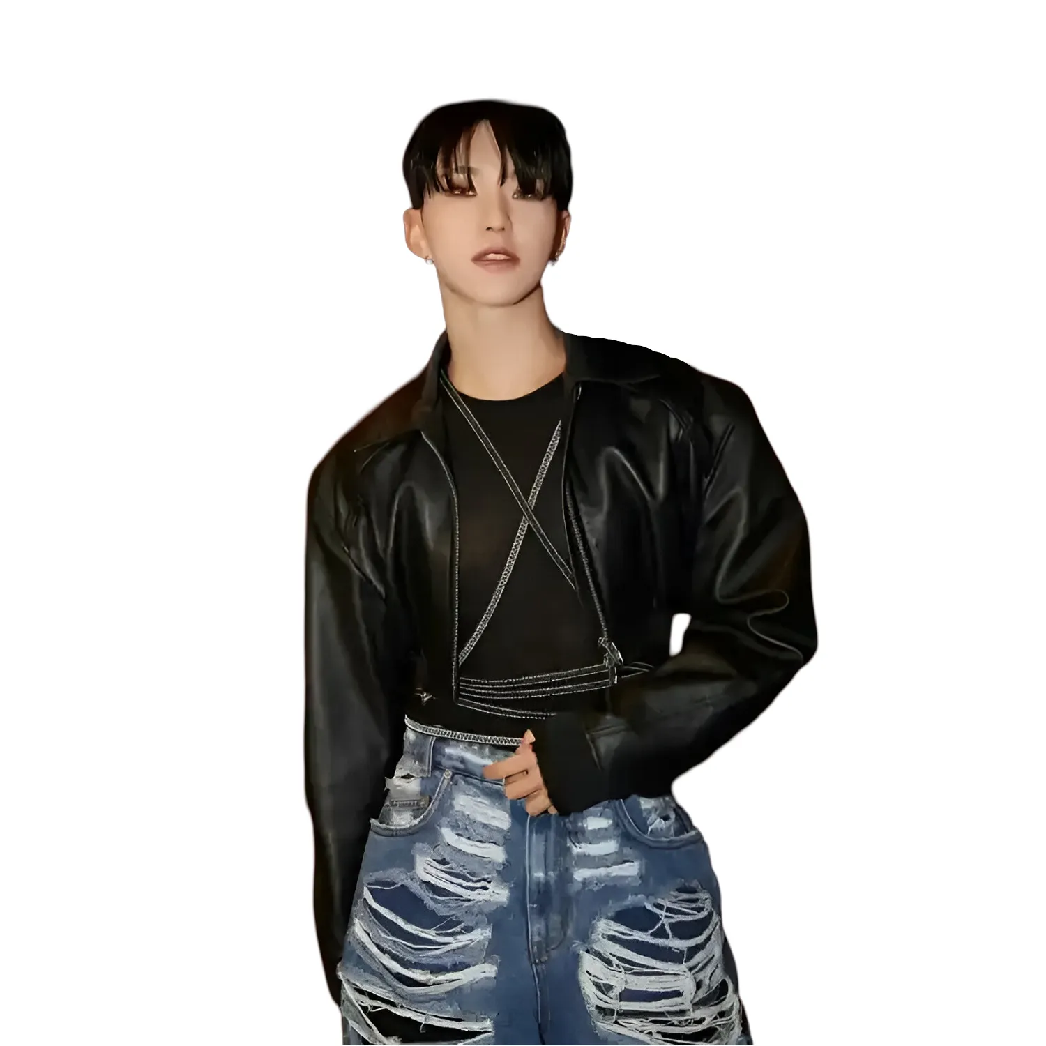 Seventeen Hoshi Black Leather Cropped Jacket