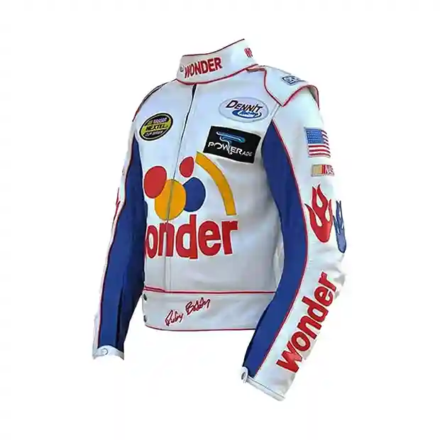 Ricky Bobby Wonder White Motorcycle Leather Jacket