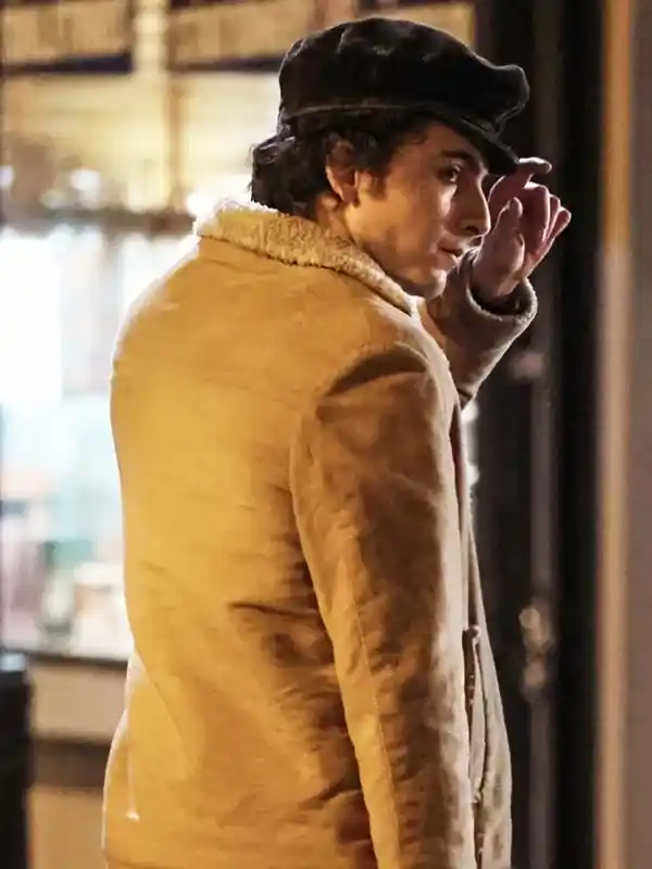 Timothee Chalamet A Complete Unknown Bob Dylan Suede Shearling Jacket