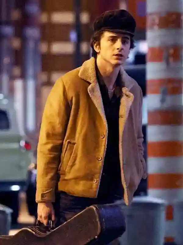 Timothee Chalamet A Complete Unknown Bob Dylan Suede Shearling Jacket