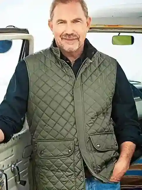 Yellowstone S04 Kevin Costner Green Quilted Vest